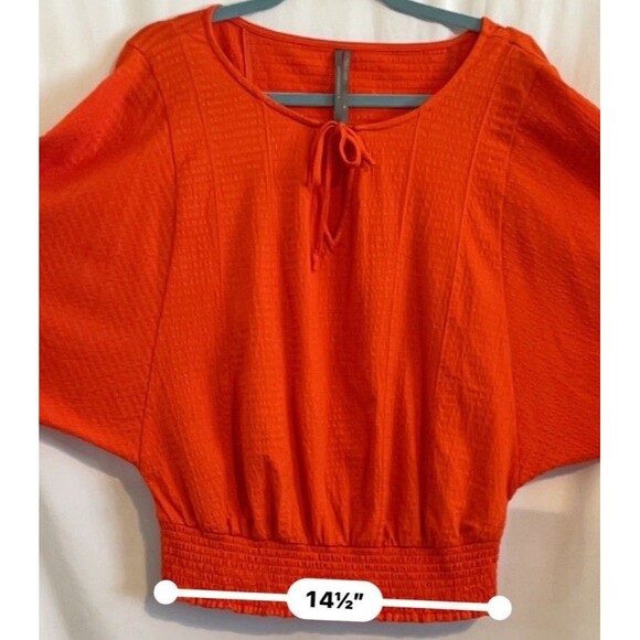 Anthropologie Shirt Doleman Sleeve Smocked Cuffs & Waist Orange Women’s Size M - Picture 8 of 8